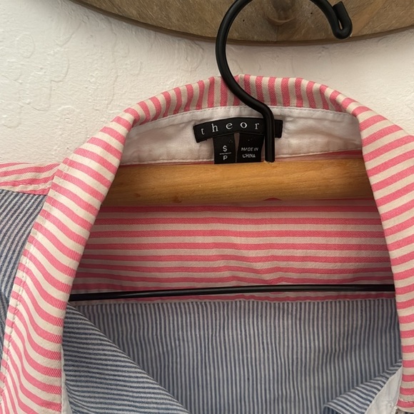 Theory Button Down Long Sleeve Multi Pattern Color Striped Blue Pink Orange SP - Picture 4 of 7